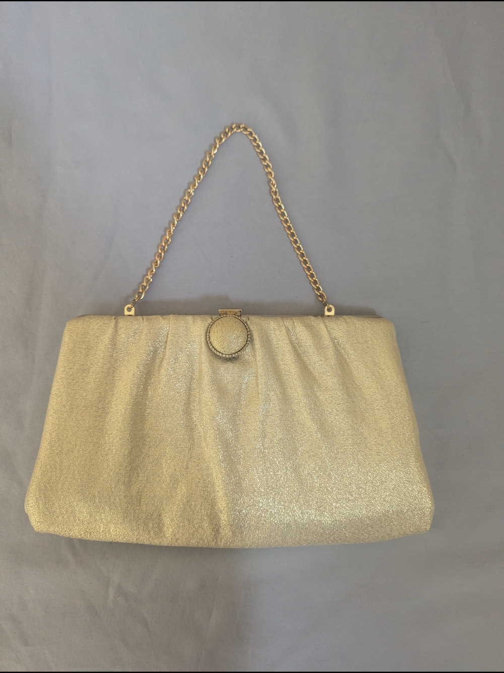 Vintage Gold Metallic Lined Clutch Purse W/Chain Strap Glamour Special Event